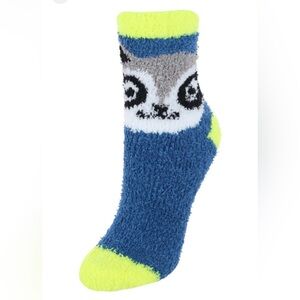 🌸. Cozy Blue Fuzzy Sloth Socks with Neon Accent